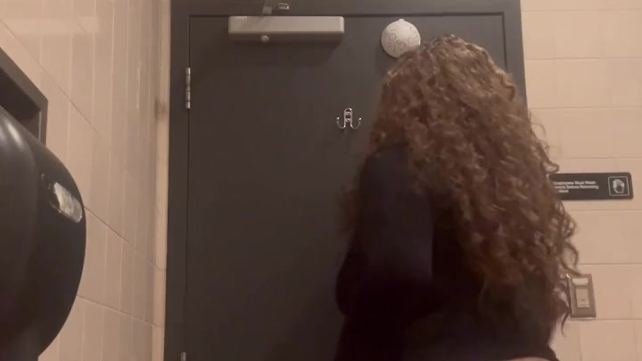 Latina Cheerleader Stuck in Bathroom